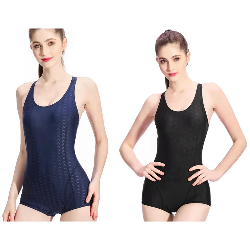 

2PCS Women One Piece Swimwear Women's Body Swimsuit Summer Bathing Suit Beach Wear, Black & Dark Blue
