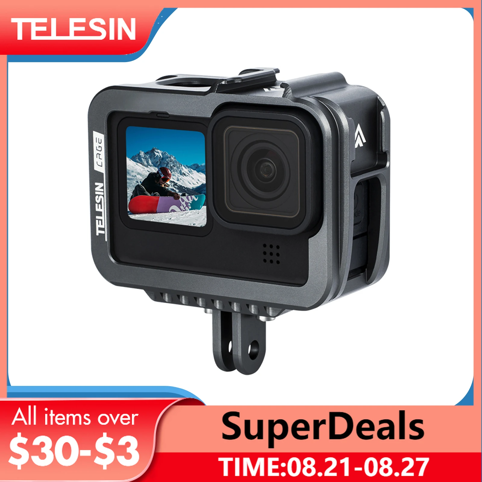 

TELESIN Aluminum Alloy Frame Case for GoPro Hero 11 10 9 Black Action Camera Vlog Shell Protective Cage Housing Cold Shoe Mount