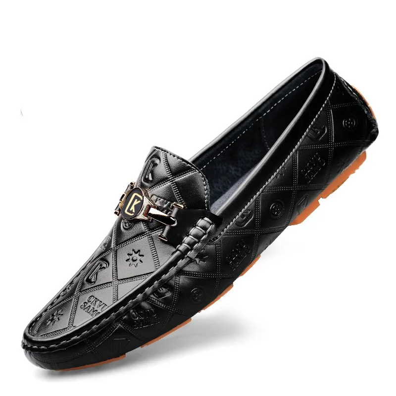 

Туфли мужские кожаные в Корейском стиле, повседневные лоферы, мягкая подошва, без застежки, дышащие, Горох, Мокасины, весна-осень