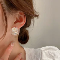 transparent heart flower stud earrings for women sweet cute quality resin pierced earrings 2022 korean fashion girl jewelry