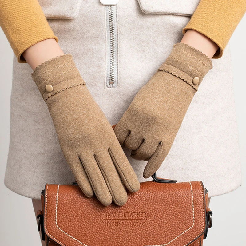 

Модные женские перчатки Grace, женские зимние винтажные перчатки с закрытыми пальцами для вождения, плотные теплые ветрозащитные женские перчатки, варежки T100