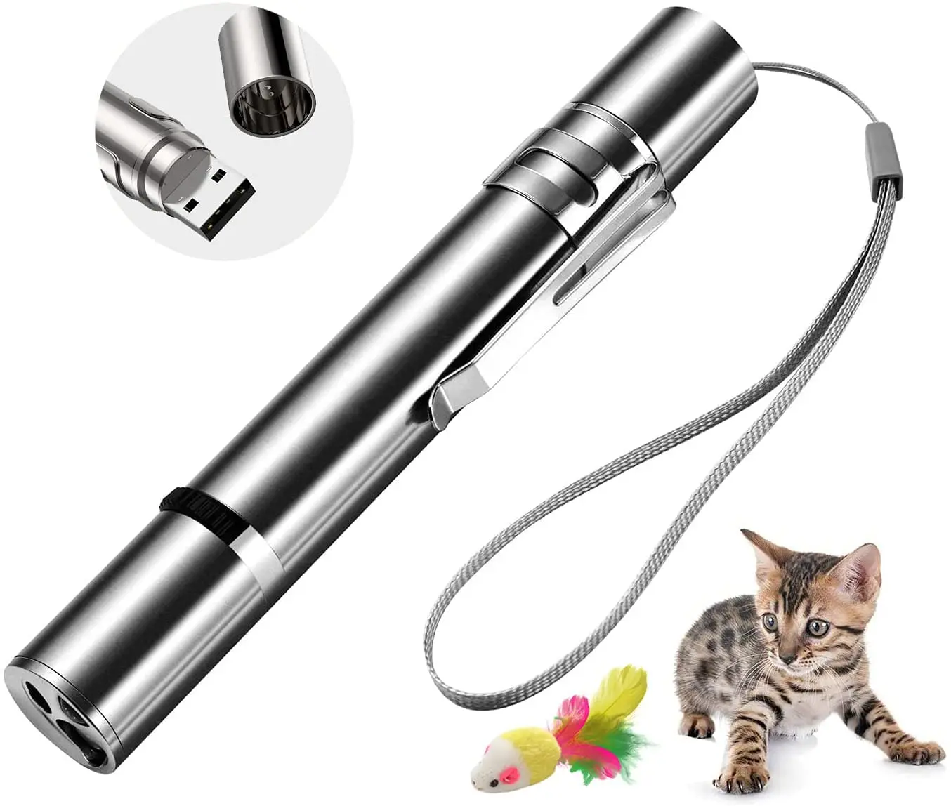 

PPCAT Cat Light Toys Wand,Interactive Cat Toy for Indoor Cats Rechargeable with a Cute Mouse Toy,Exercise Pet Agility,3 in 1