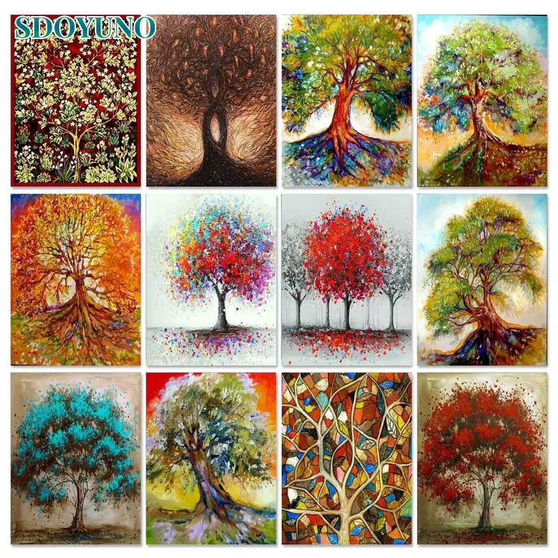 

SDOYUNO DIY Painting By Numbers Abstract Tree Acrylic Paint On Canvas Modern Framed Wall Art Picture By Numbers Diy Ideas