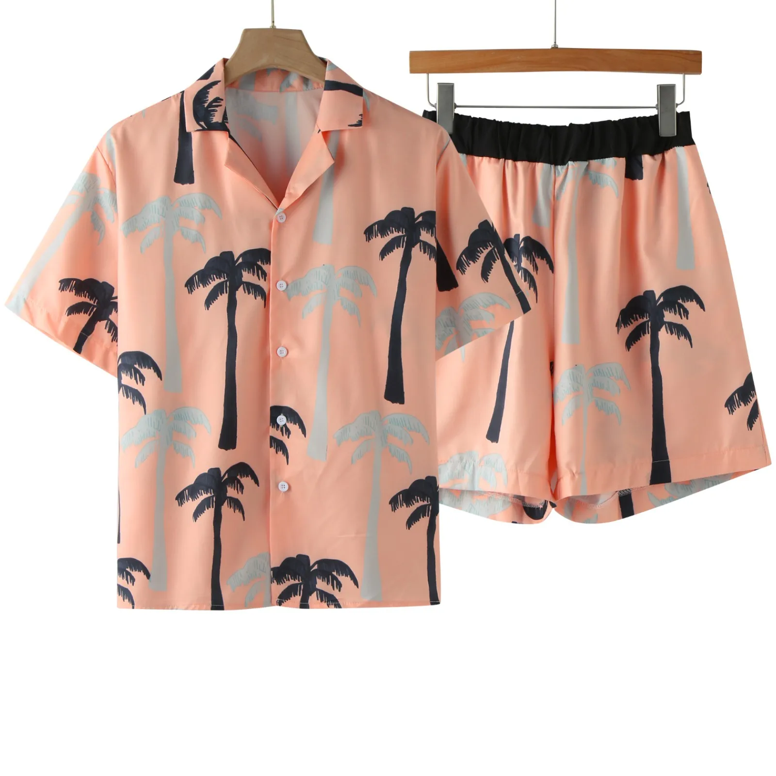 

Hawaiian Shirt Shorts Set For Men Summer Tree Print Shirt Beach Board Shorts