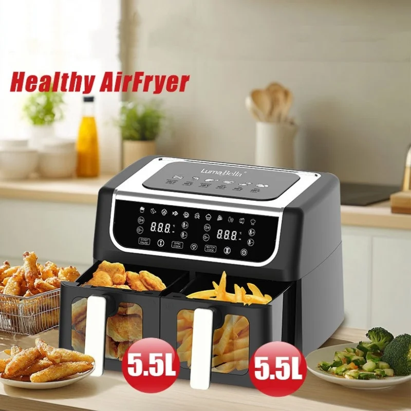 Фритюрница с двойной корзиной большая емкость 11 л умная безмасляная