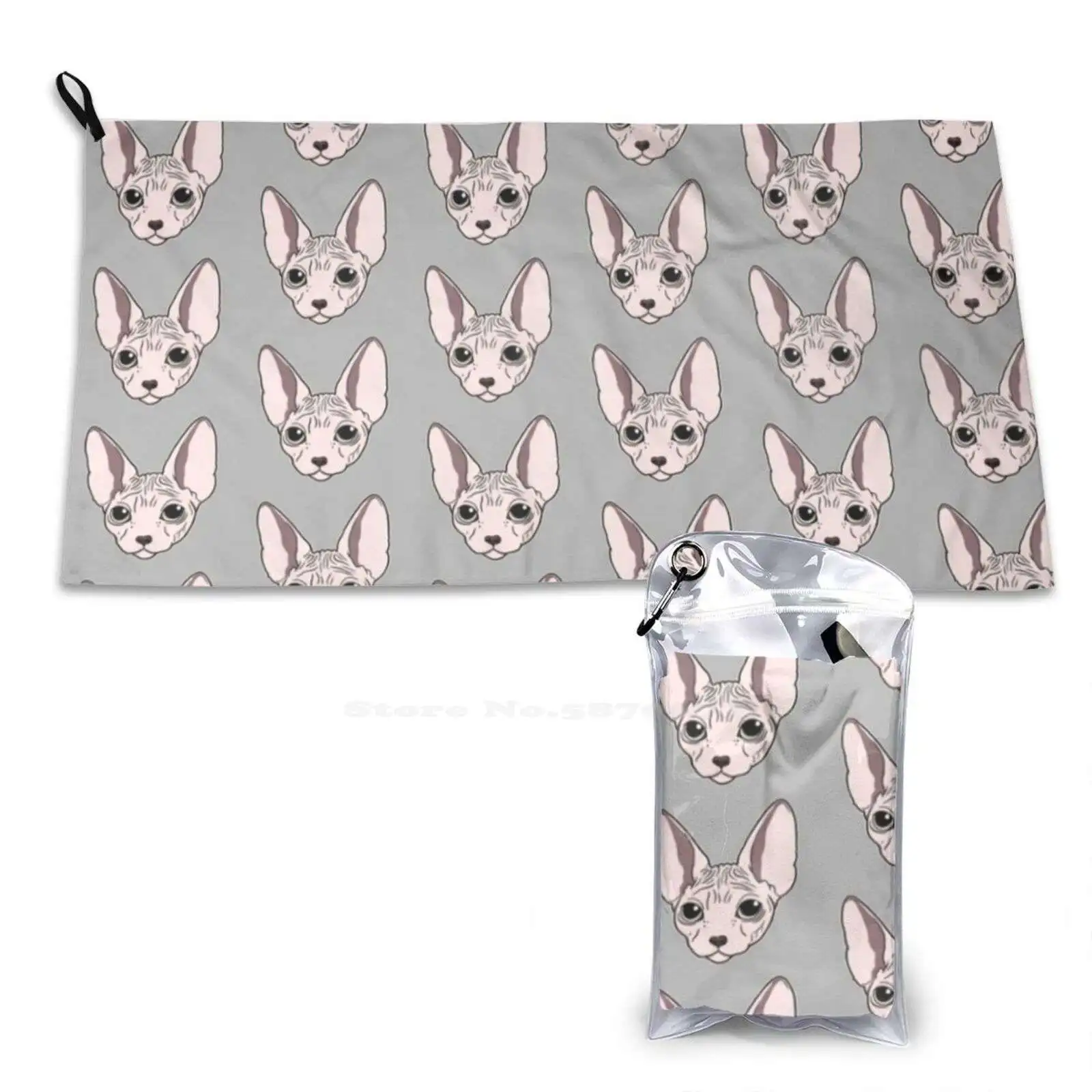 

Sphynx Cat Print Washcloth Beach Towel Travel Sphynx Kitten Kitty Cats Funny Pattern Animal Hairless Pet Feline Head Face Cute