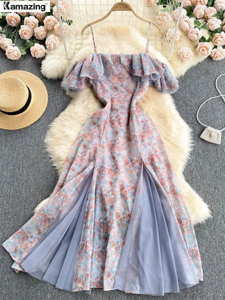 

Summer Off Shoulder Dress For Women Maxi A-Line Party Elegant Printed Fashion Outfits Clothing