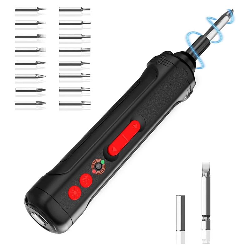 

Cordless Electric Screwdriver Set With 2 LED Lights And USB Cable 16 In 1 Portable Magnetic Rechargeable Repair Tool Kit