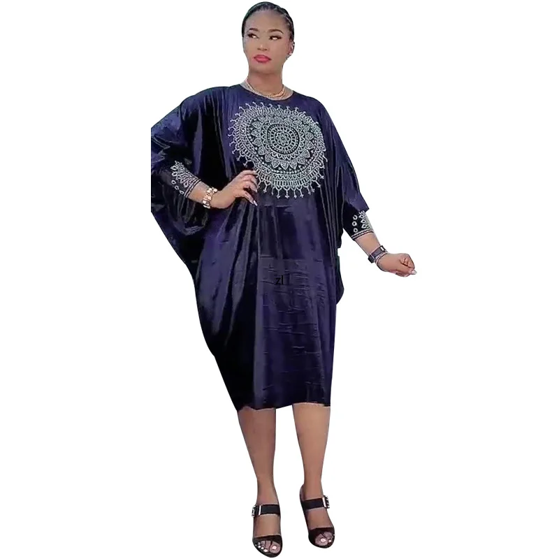 

Casual Velvet Bat Sleeve Dress African Dresses for Women 2022 Elegant Hot Drilling Loose Robe Africaine Femme African Clothes
