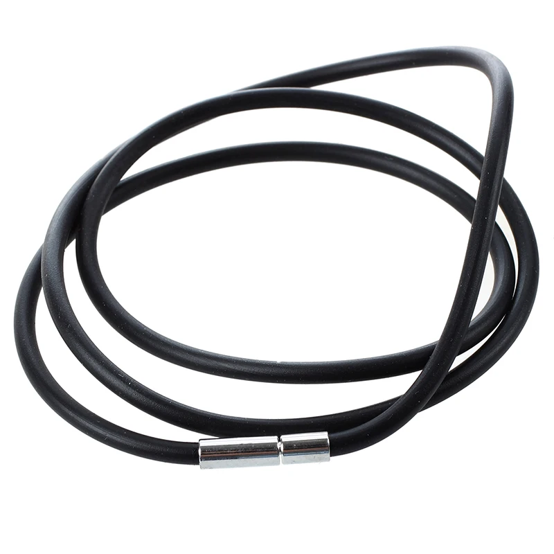 

25.5 Inch 3MM Rubber Neck Cord Necklace with Stainless Steel Closure - Black