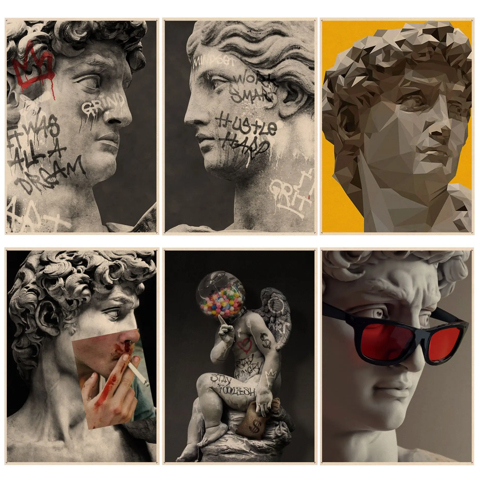 

David Head Sculpture Art Anime Posters Decoracion Painting Wall Art Kraft Paper Home Decor