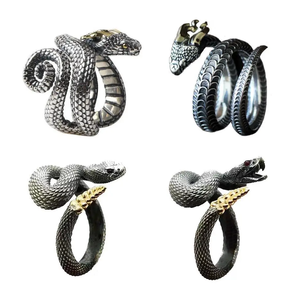 

Rattlesnake Ring Vintage Silver Plated Snake Ring Motorcycle Party Punk Domineering Ring Women Men Ring Cool Hip Hop Jewelry