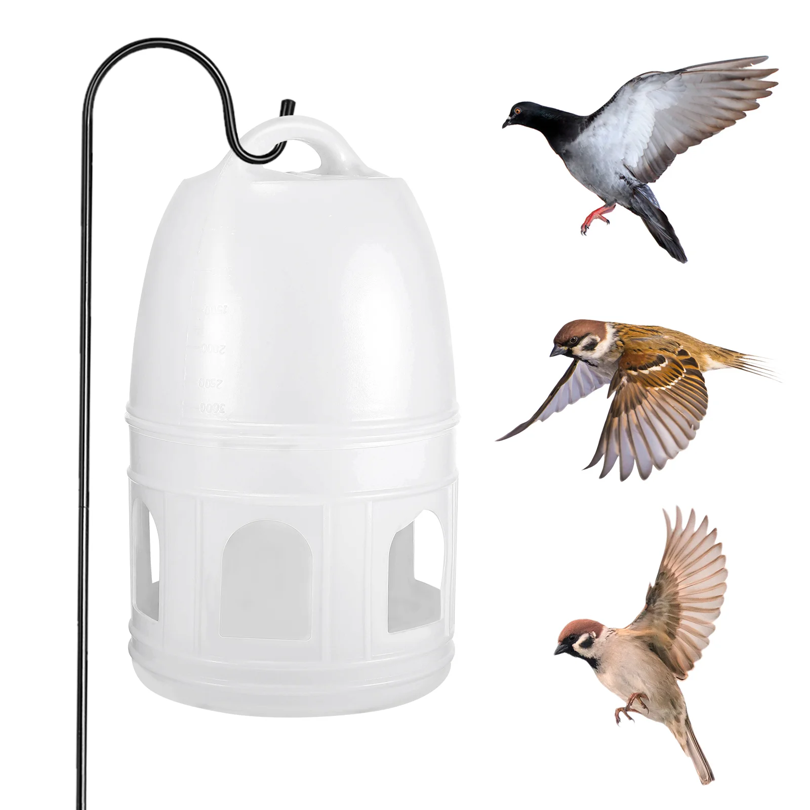 

POPETPOP 5L Bird Automatic Feeder Plastic Pet Drinker Pigeon Feeder Water Dispenser Container (White)