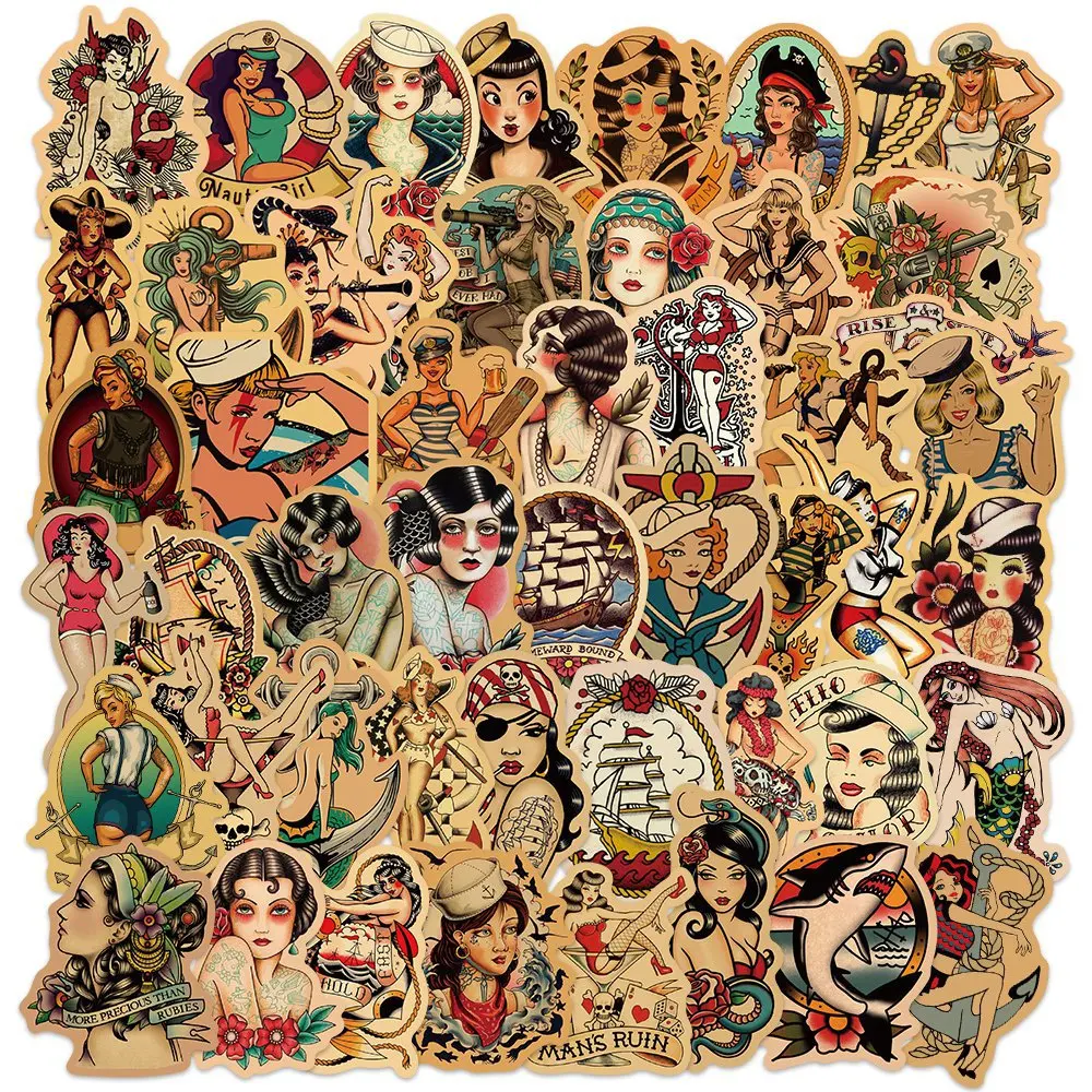

50pcs/Pack Vintage Sailor Girl Stickers For Children DIY PVC Stationary For Scrapbooking Skateboard Luggage Decoration Supplies