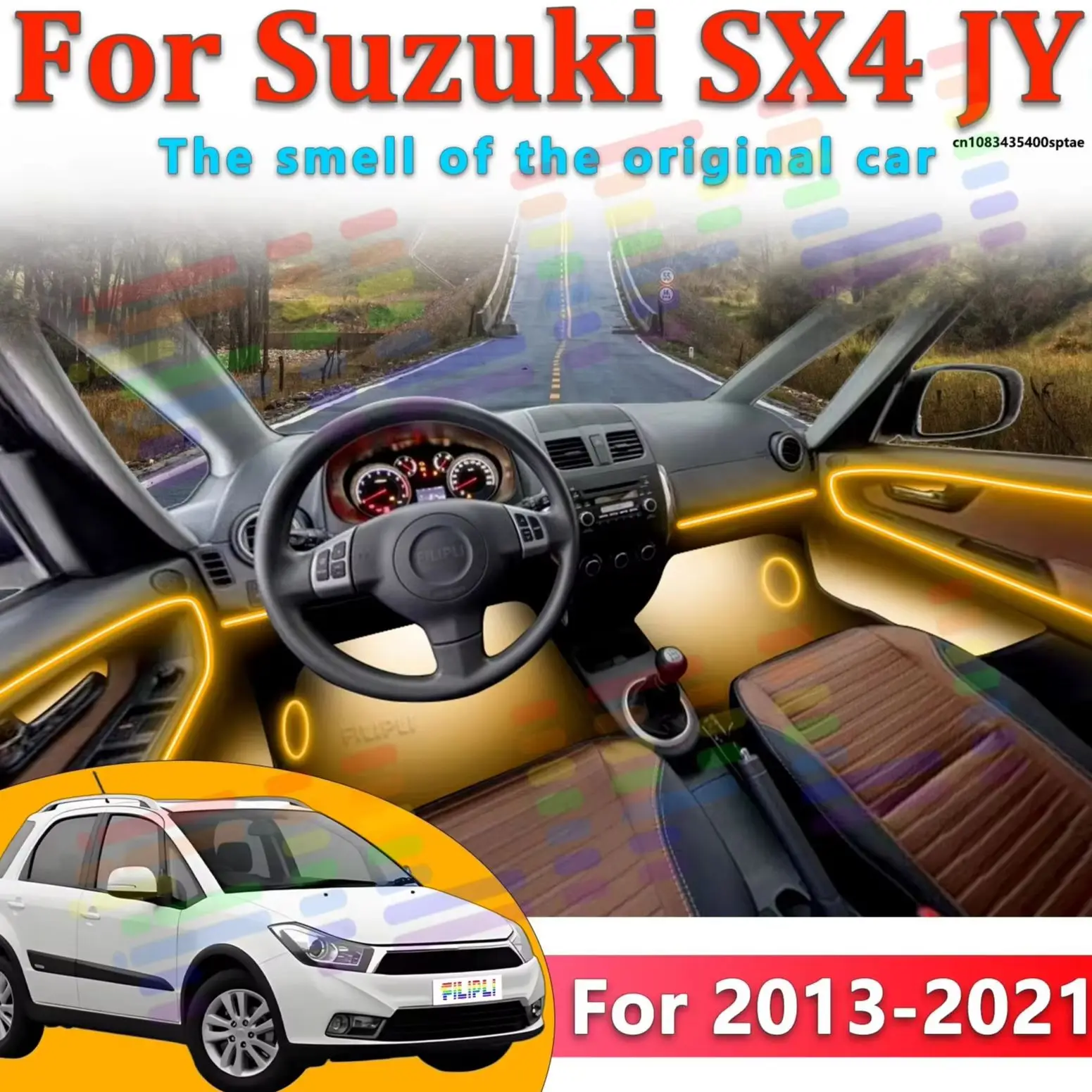 Фото Для Suzuki SX4 JY 2013~2021: Светодиодные лампы для создания атмосферы в салоне автомобиля, цветные неоновые полосы с управлением через приложение, 64 RGB-цвета №1