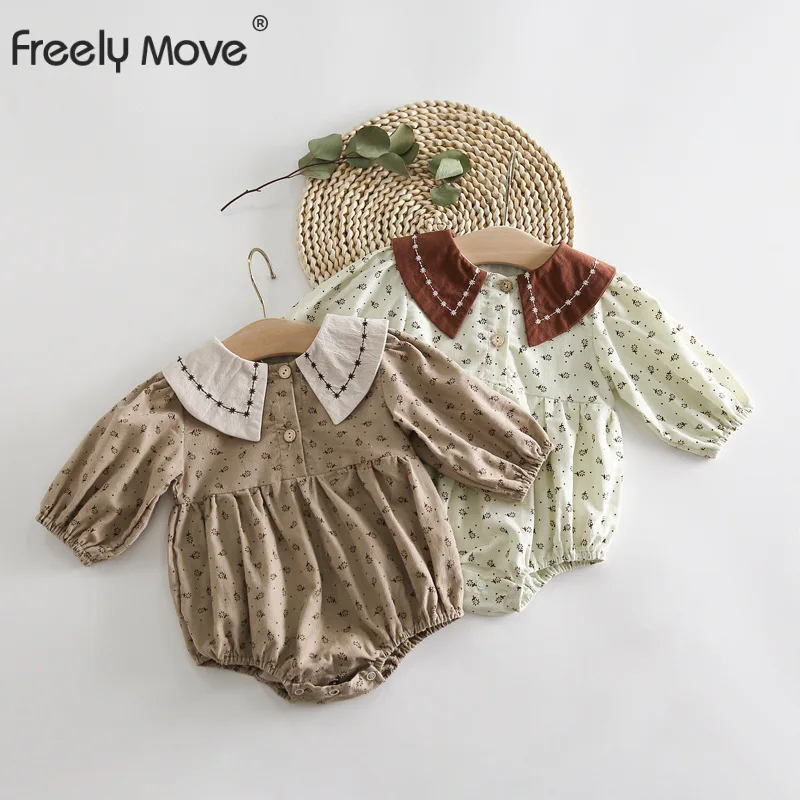 

Freely Move Korean Ruffle Cute Baby Romper Infant Vintage Floral Long Puff Sleeve Jumpsuit Toddler Baby Girl Sweet Clothes
