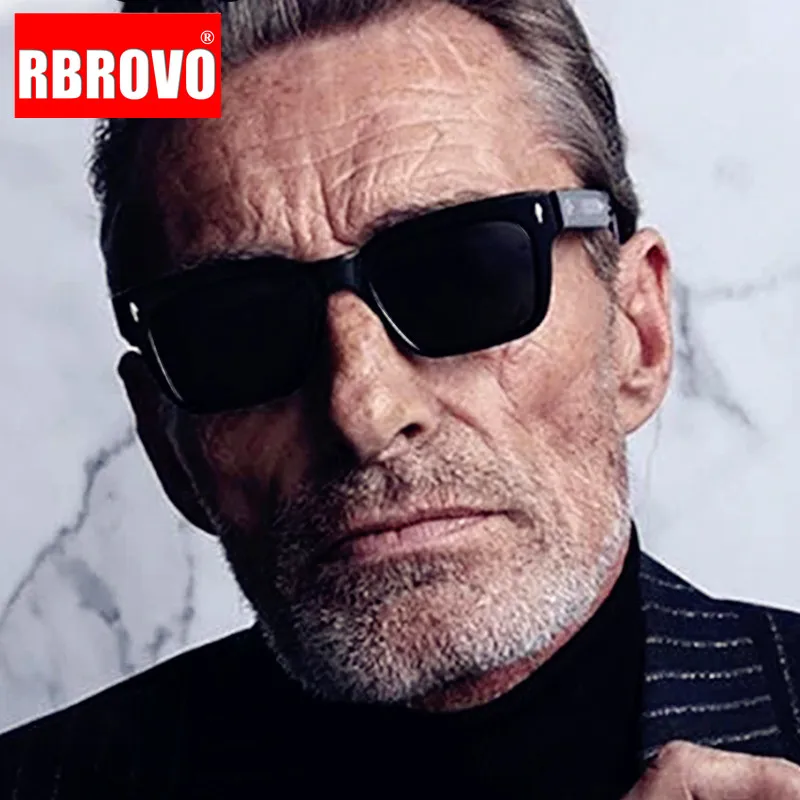 

RBROVO 2023 Male Vintage Sunglasses Men Small Rectangle Glasses Men/Women Brand Designer Eyewear Black Gafas De Sol Hombre UV400