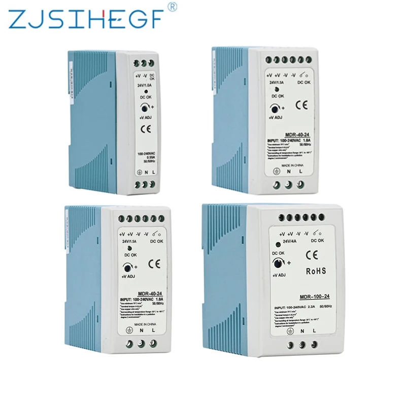 Промышленный мини-переключатель источника питания на Din-рейке переменного/постоянного тока, мощность 20 Вт, 40 Вт, 60 Вт, 100 Вт, одиночное выходное переключение источника питания 12 В, 24 В