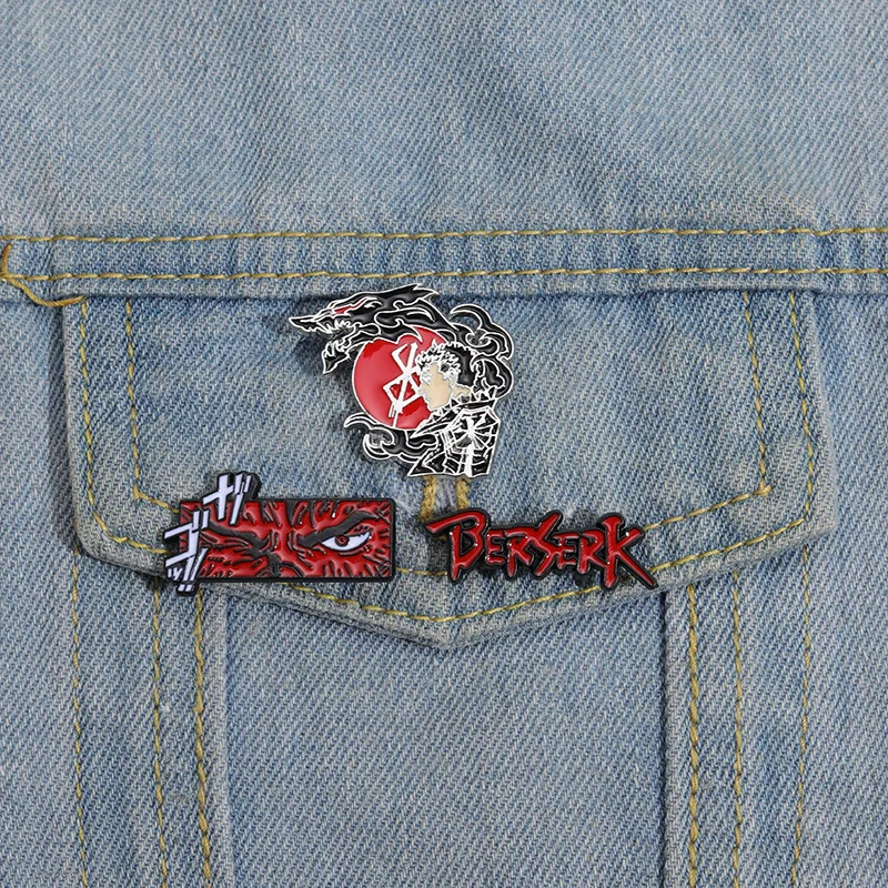 

Berserk Enamel Pins Custom Red Nordic Sign Brooches Lapel Badges Punk Gothic Jewelry Gift for Friends