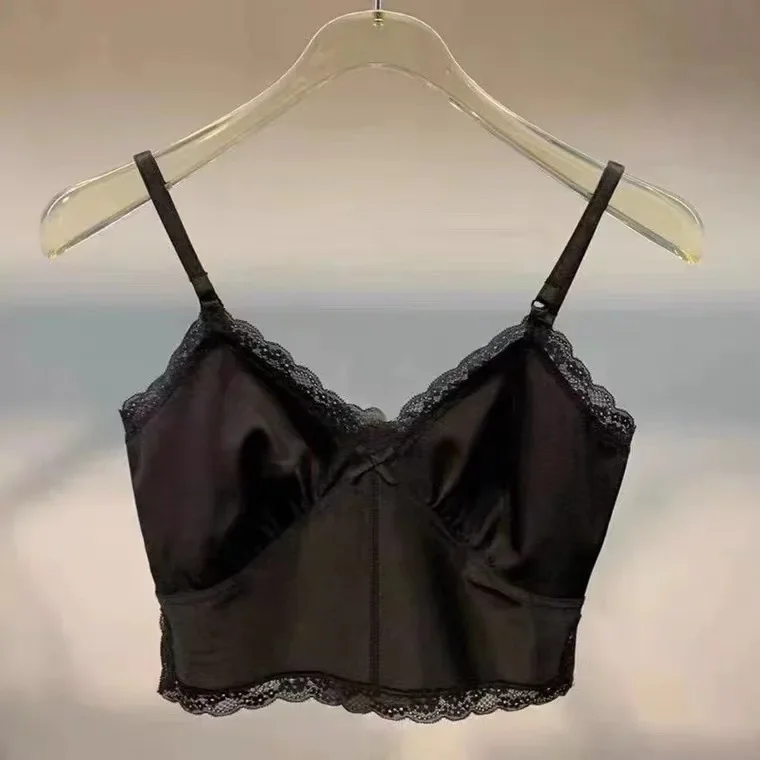 

2024 Wang Fashion Luxury Outerwear with Lace Bow V-Neck Strap Bottom Tank Top Sleeveless Top