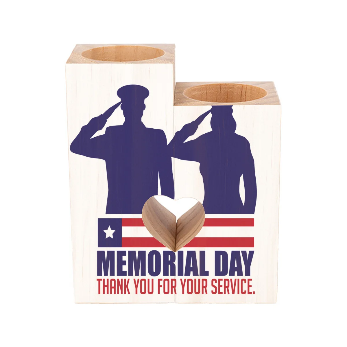 

Romantic Wooden Tea Light Candle Holders Set Of 2 Memorial Day Design Saluting Soldiers Decorative Heart Shaped Wood Tealight Ho