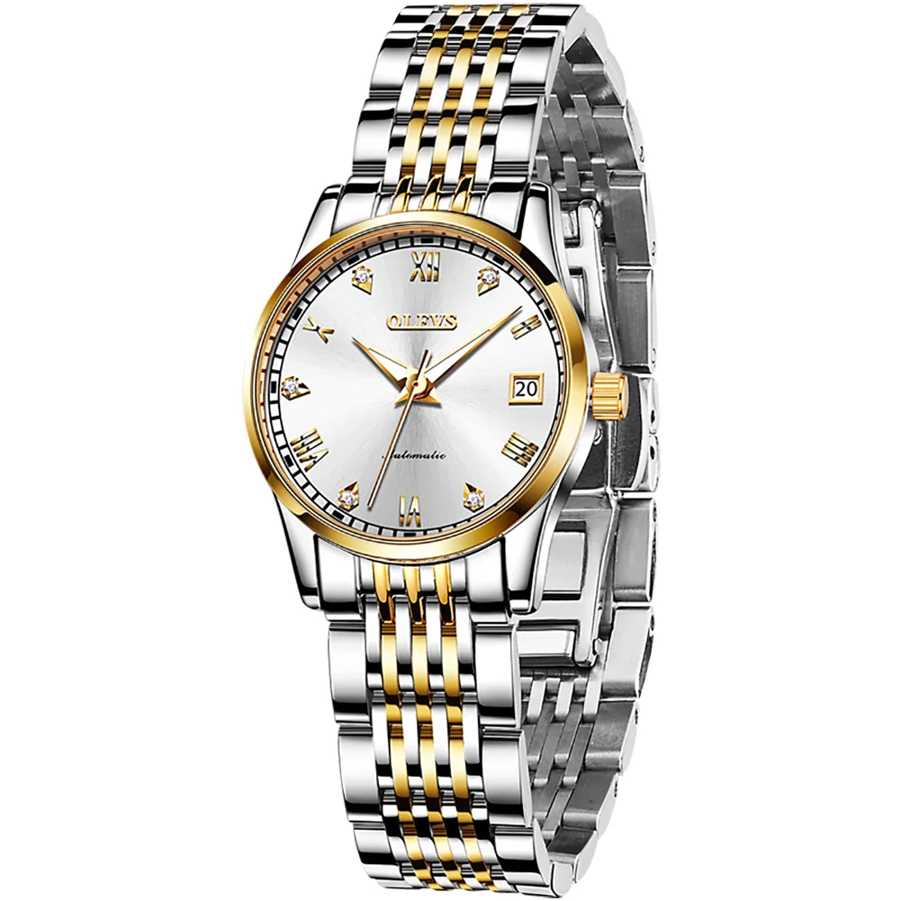 OLEVS Fashion women's stainless steel watch luxury mechanical watch calendar luminous clock women's business casual watch