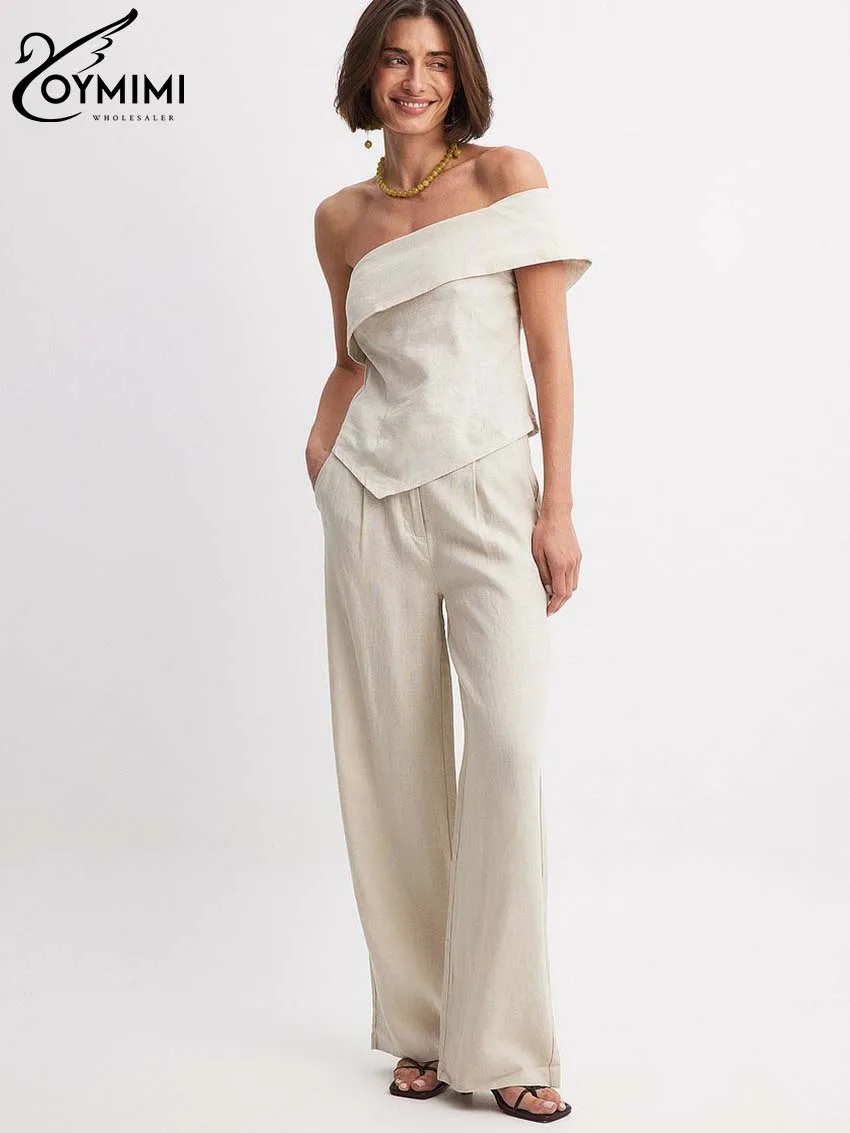 Элегантный хлопковый женский костюм цвета хаки Oymimi из 2 предметов модный простой