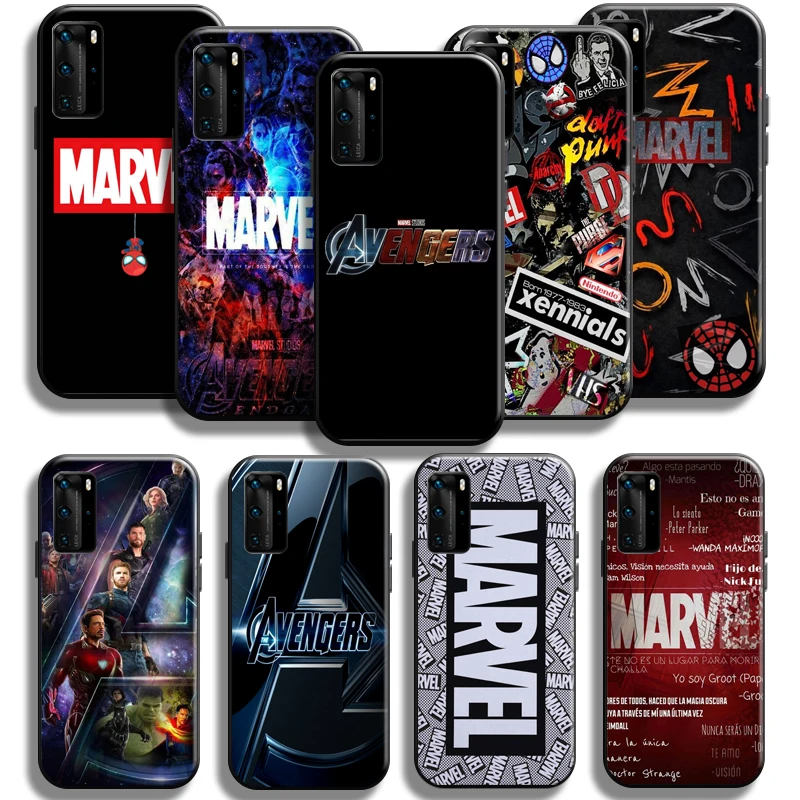 

Marvel Fashion Avengers Logo Phone Case For Huawei P40 P40 Pro Lite 5G Carcasa Funda Cover Soft Shockproof Back Liquid Silicon