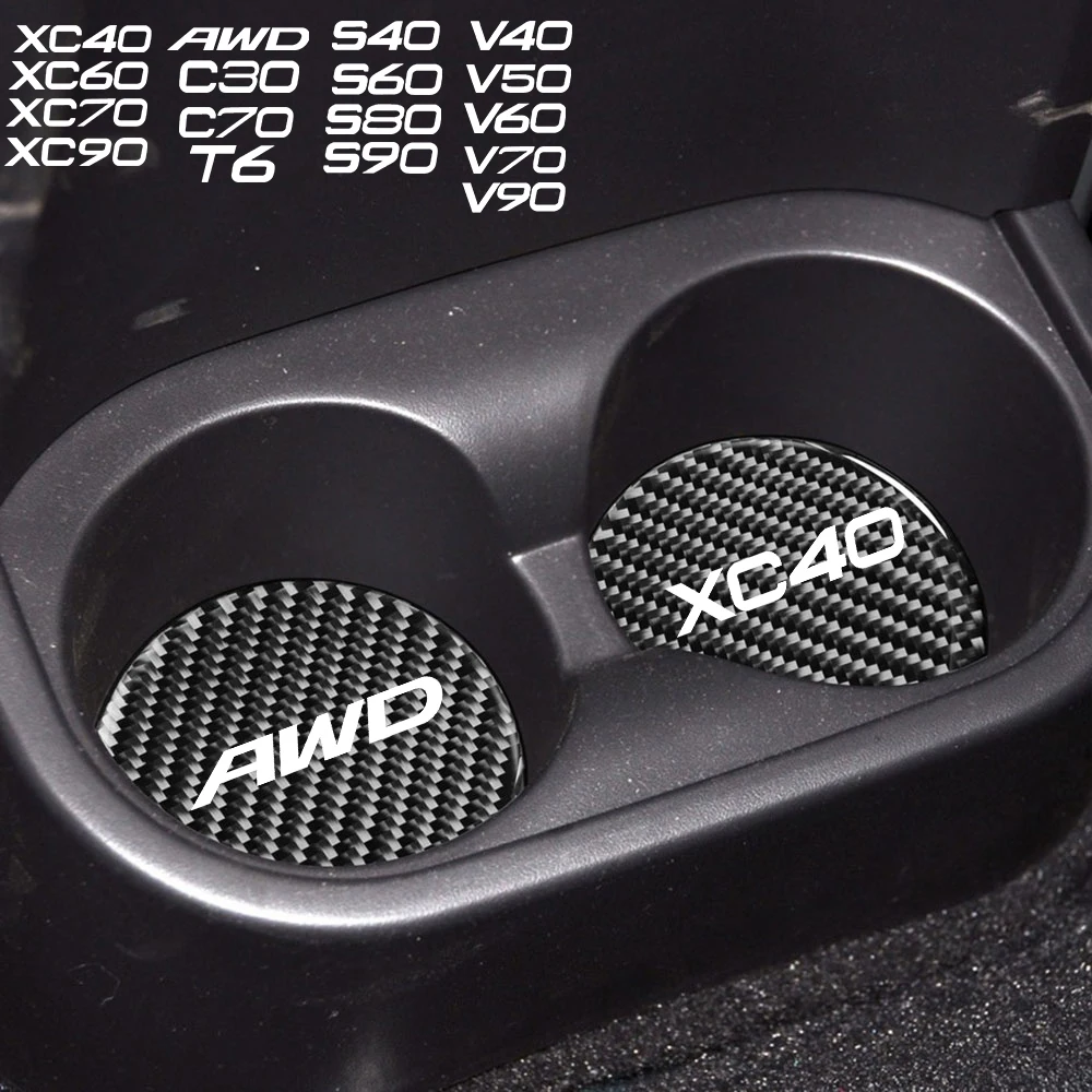 

2Pcs Car Water Coaster Cup Mat Bottle Holder Carbon Fiber PVC Non-Slip Mat for Volvo C30 C70 S60 S80 T6 XC40 XC60 XC70 XC90 AWD