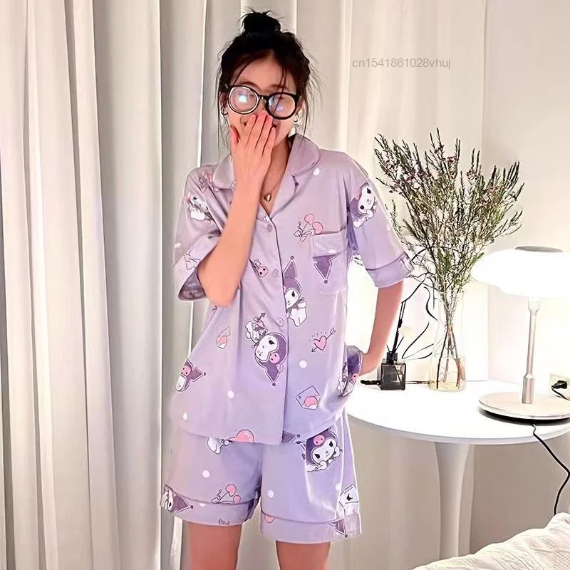 Пижама sanio Kuromi женская летняя с коротким рукавом шортами мультфильм японское