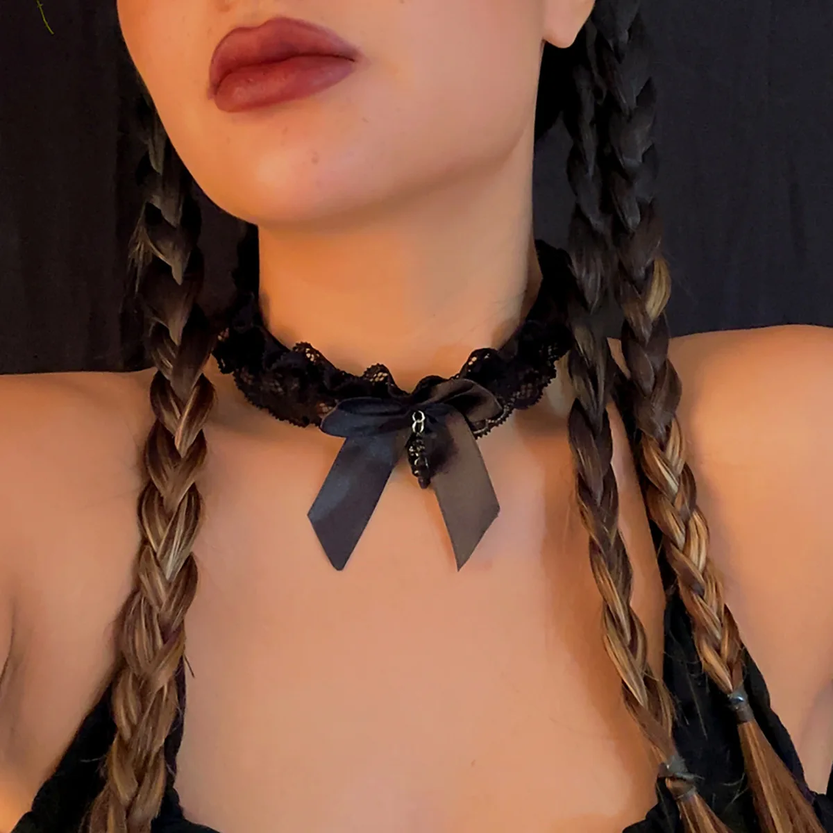 

Black Lace Bow Knot Skull Head Clavicle Chain Necklace For Women Punk Choker Necklace Fashion Jewelry
