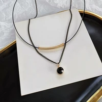 korean geometric round pendant necklace simple chokers for women double layer hip hop trendy black crystal clavicle chains 1927