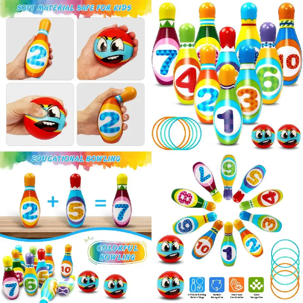 

Colorful Adorable Fun & Colorful Toddler Bowling Set - 10 Pins & 2 Balls Activity Play Indoor Outdoor Toy Gift for Boys & Girls