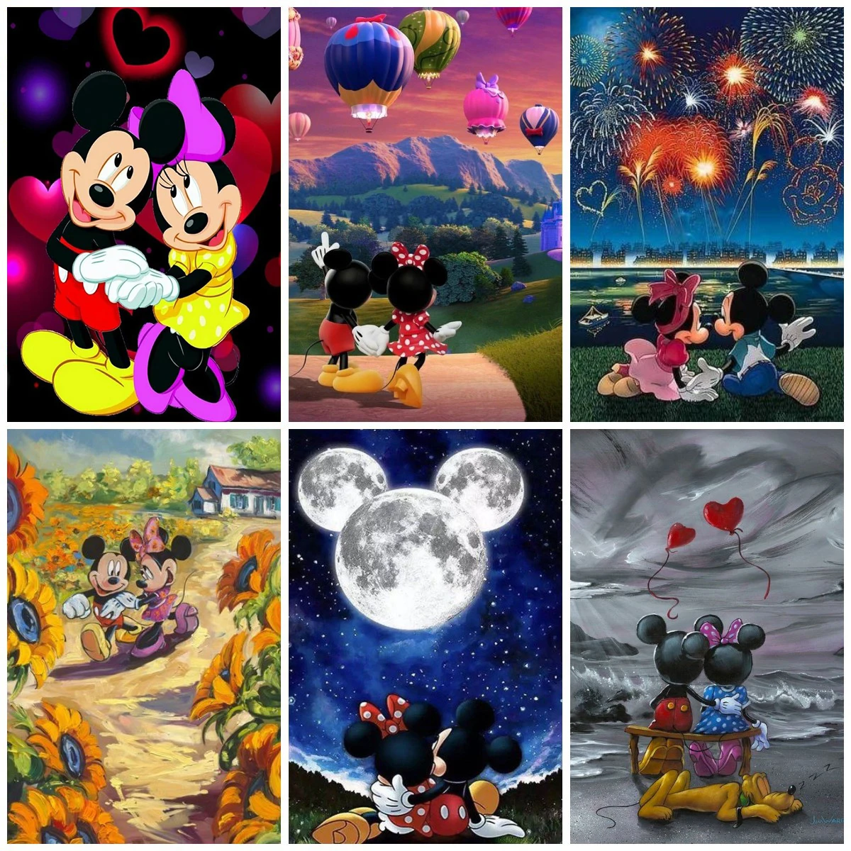 

Disney Mickey Minnie'S Oath In The Moonlight DIY 5D Diamond Painting Cross Stitch Embroidery Full Diamond Mosaic Home Decor Gift
