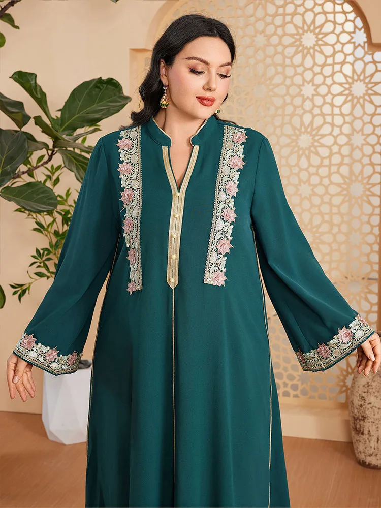 Женское платье макси с вышивкой в Дубае свободное турецком стиле