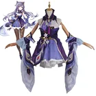 Костюм для косплея Genshin Impact Keqing, головной убор с изображением женщины, парик для косплея, выставочные костюмы Keqing