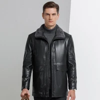 winter men%e2%80%98s clothing zipper sheep genuine leather long sleeve oversize button casual slim fit coat office business jacket man