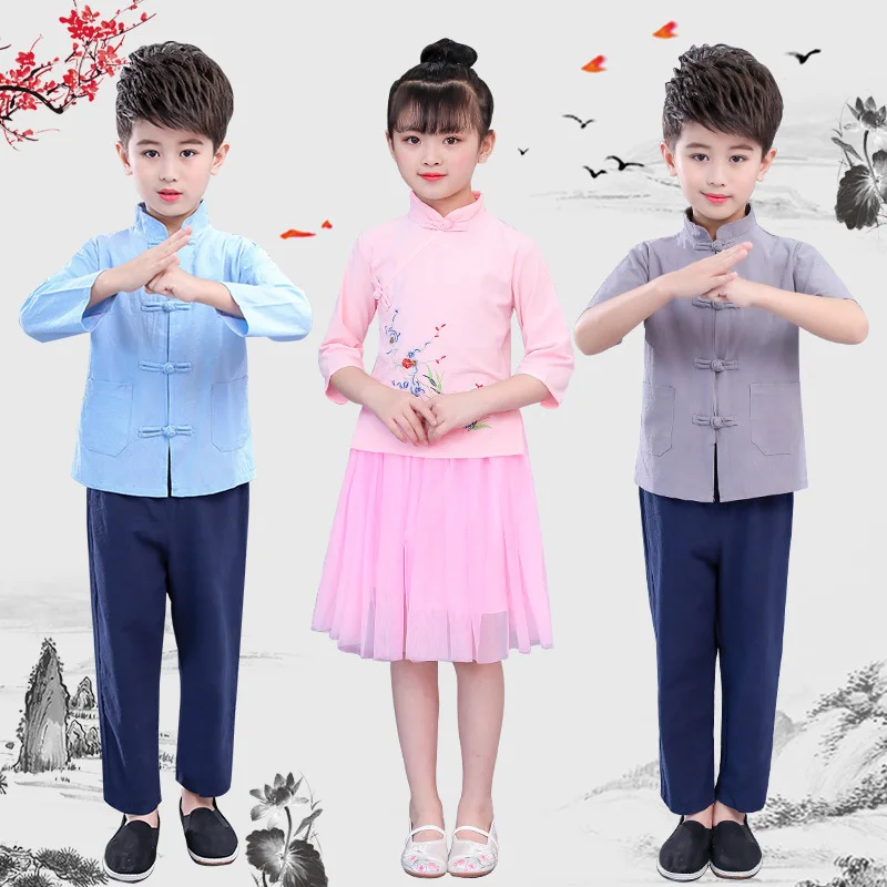 

2Pcs Chinese New Year Costumes Traditional Kids Tang Suit Hanfu Spring Festival Clothing Cosplay Performance Clothes Pants Top