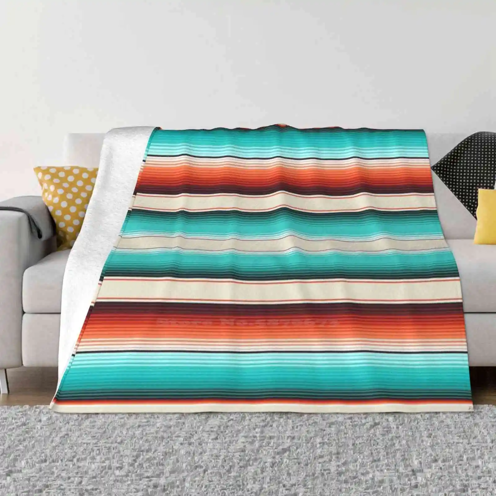 

Navajo White , Turquoise And Burnt Orange Southwest Serape Blanket Stripes Trend Style Funny Fashion Soft Throw Blanket Serape