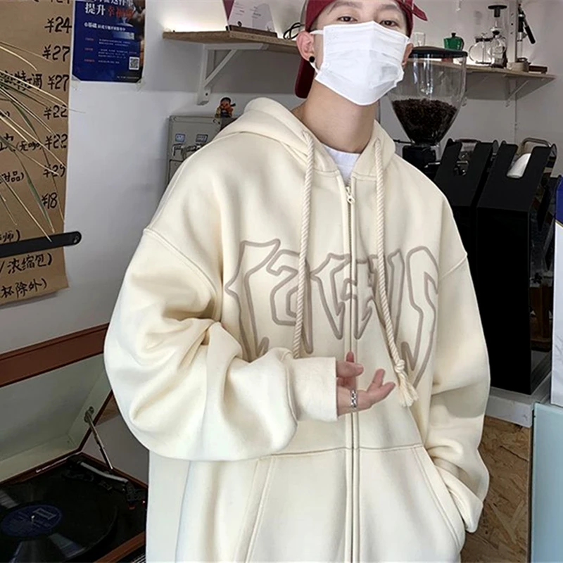 

Корейский стиль, большой размер, теплая плюшевая зимняя толстовка, куртки, Харадзюку, Мужская хип-хоп толстовка с капюшоном на молнии, верхняя одежда унисекс, Свободный Повседневный