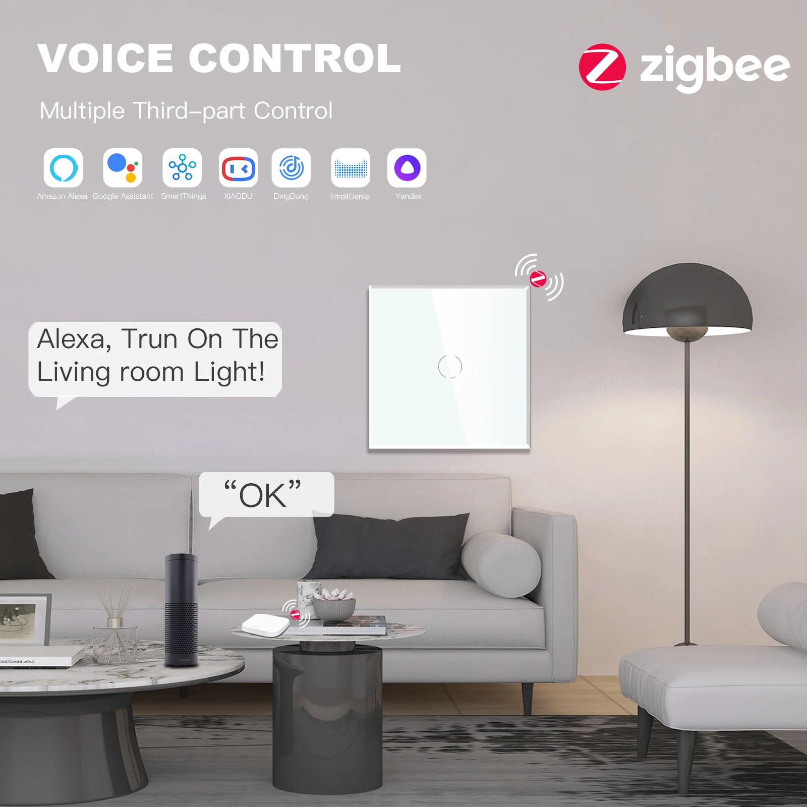 Фото Умные светильник ели света BSEED Zigbee, настенные сенсорные переключатели, 1 клавиша, 3 канала, поддержка Google Home, Smart Life, Alexa, голосовое управление, ... №4