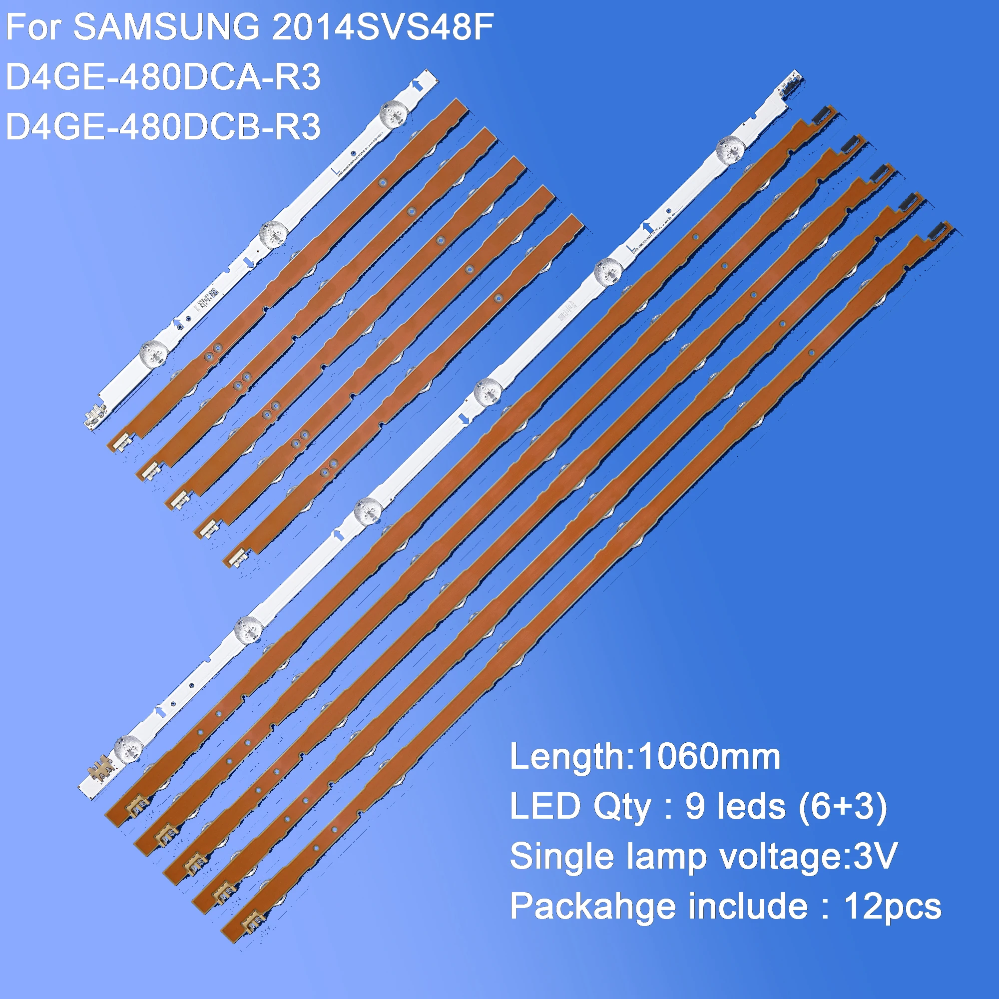 Комплект светодиодной подсветки для Samsung UA48J5170, UE48H6400, UE48H6200AK, UE48J5500AK, BN96-30453A 30454A, D4GE-480DCA-R3 38891A, 38892A, 30418A
