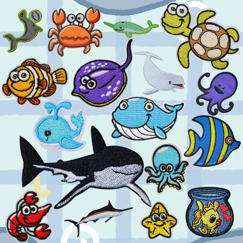 

50pcs/lot Luxury Fun Anime Embroidery Patch Sea Animal Goldfish Bowl Shirt Clothing Decoration Accessories Craft Diy Applique