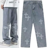 retro y2k embroidered mens jeans european and american high street cross hip hop tide brand straight loose pants ins hot sale 2