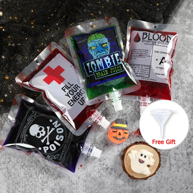 

20Pcs Halloween Blood Bags Cosplay Drink Container Bag Vampire Blood Props Reusable Juice Pouch for Halloween Theme Party Decor