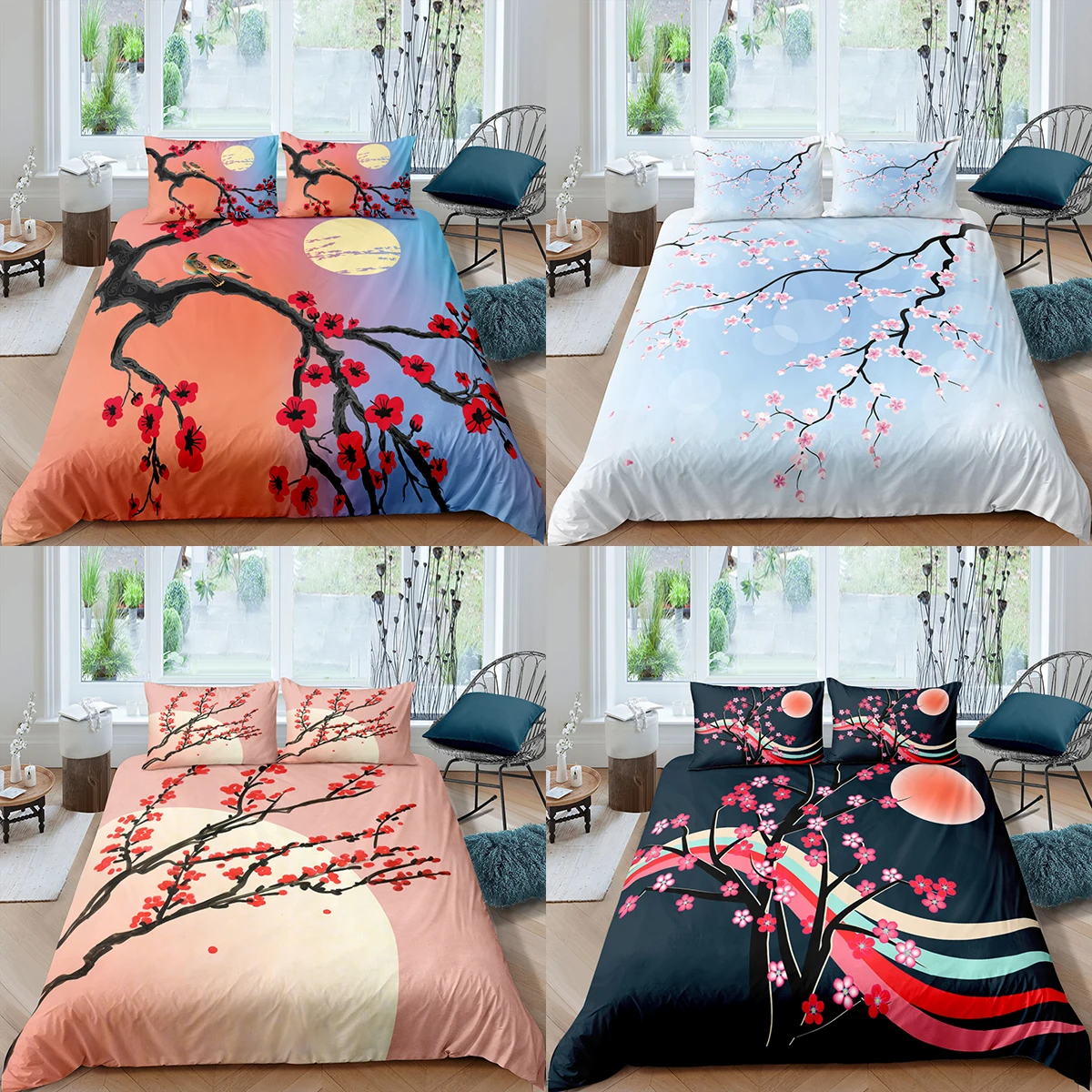 

Home Textiles Luxury 3D Cherry Blossoms Duvet Cover Set Pillowcase Moon Bedding Set AU/EU/UK/US Queen and King Size Sets