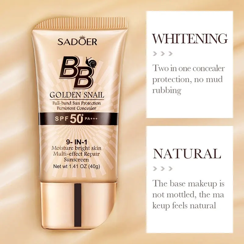 Фото SPF50 + Золотая улитка, солнцезащитный крем, BB-крем, отбеливающая основа, консилер, увлажняющий, долговечный, равномерный тон кожи, основа для макияжа, праймер №3