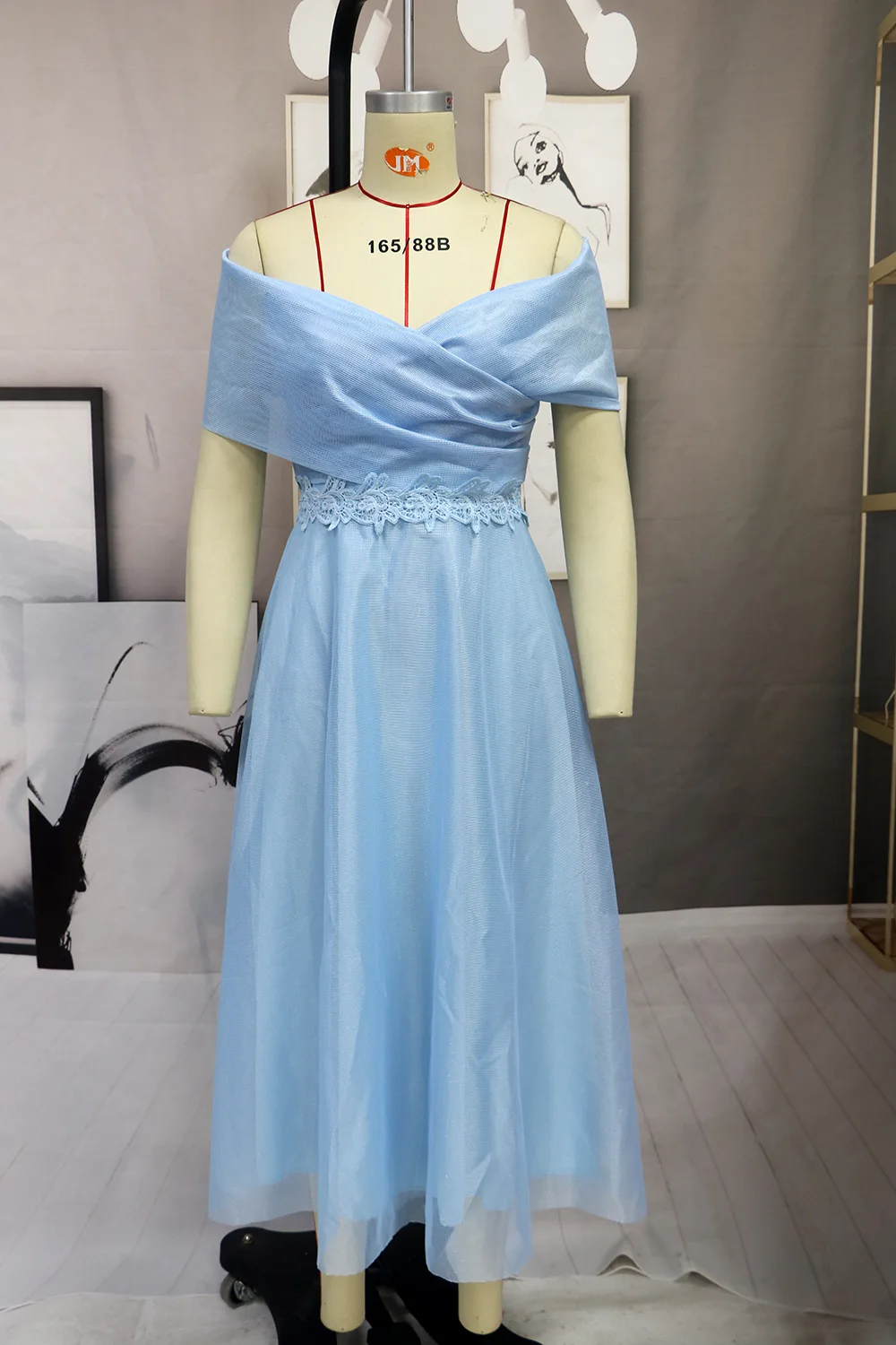 Bule Women Prom Dress 2023 Sexy Off-Shoulder Backless Long Dress Slim Waist A-Line Wedding Evening Party Occasion Dresses