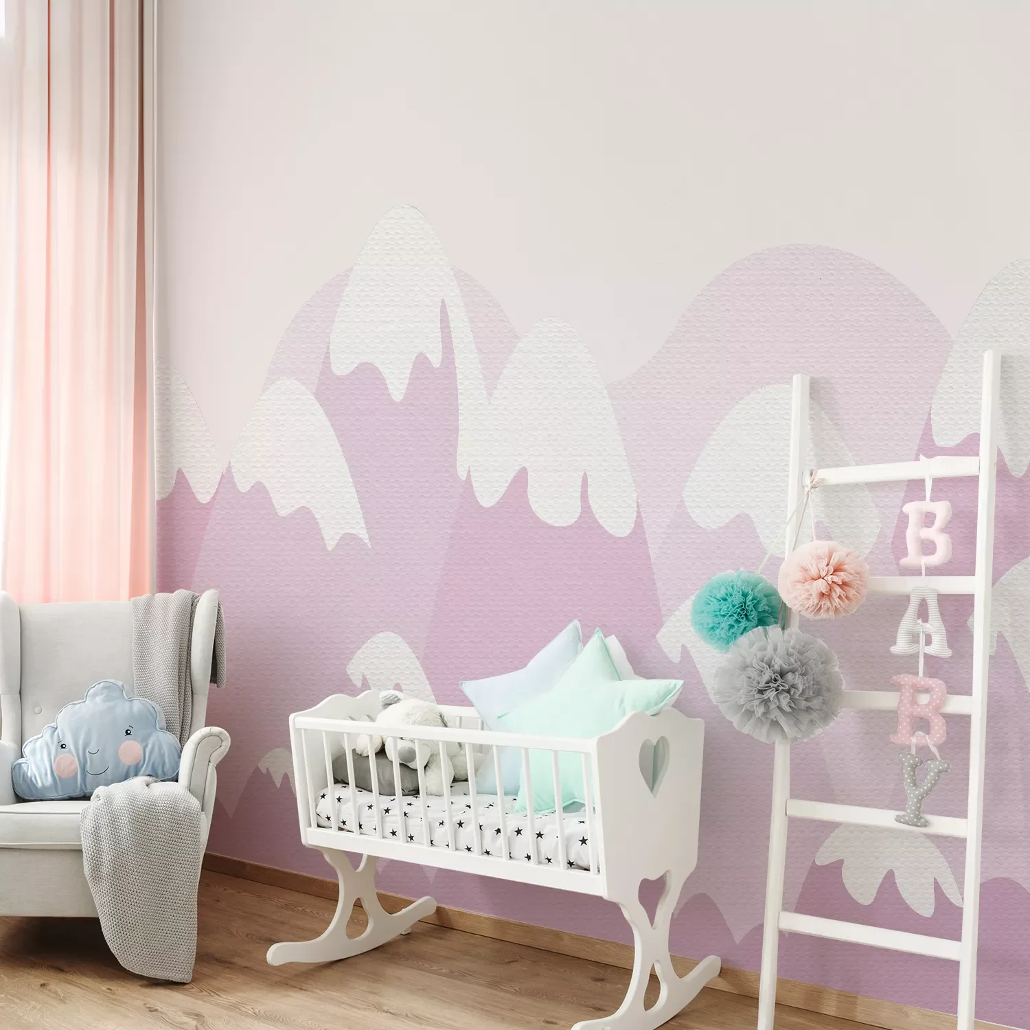 

Pink Mountain Cartoon Wall Stickers for Kids Room Baby Girls Room Nordic Landscape Self-adhesive Fabric Mural Home Decoration