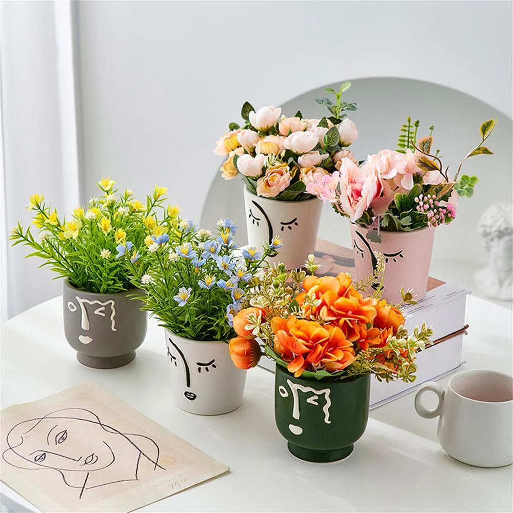 

Face Artificial Flower Pot Ceramic Succulent Flower Pot Hand Painted Home Garden Decoration Container Balcony Green Planting